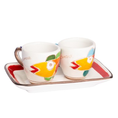 Set Tazzine da caffè realizzate a mano con Vassoio Pesci Set Tazzine da caffè realizzate a mano con Vassoio Pesci
